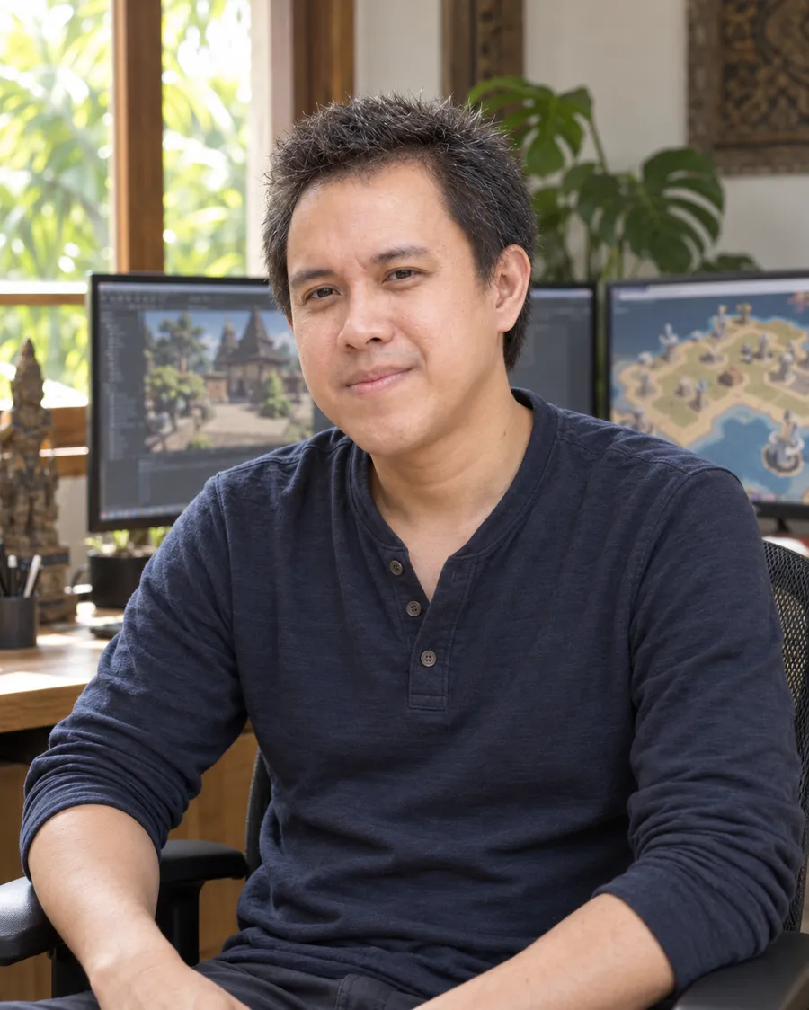 Samuel, mentor One Man Game Studio, di studionya di Bali